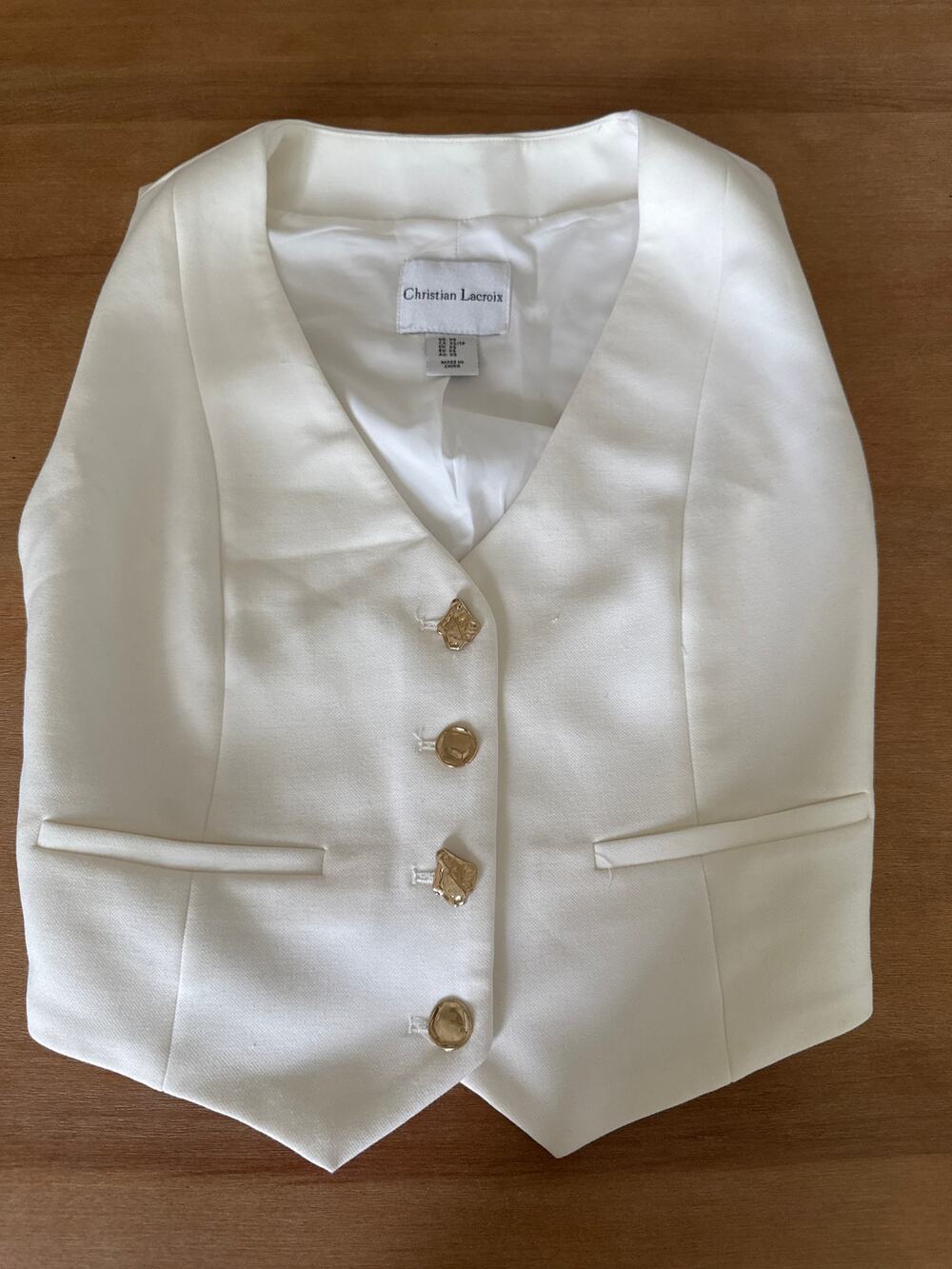 Christian Lacroix XS cream tailored vest cream distinct ornate gold buttons